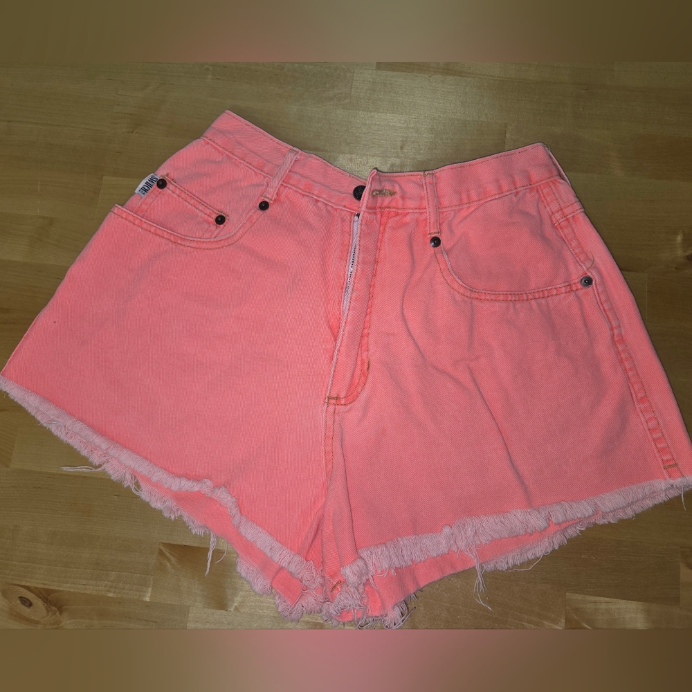 Women's Neon Pink Denim Shorts Switch USA Vintage High Waisted Shorts From 90s